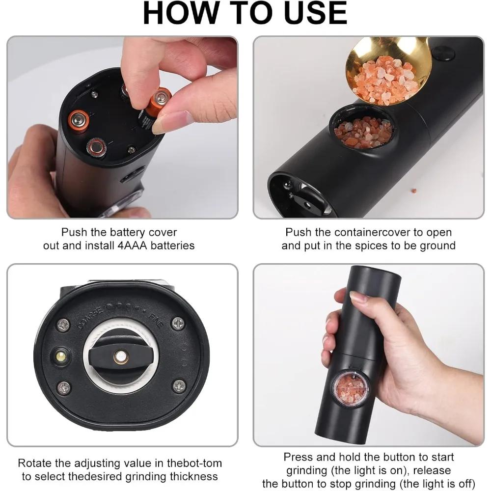 Stainless Steel Cordless Electric Grinder Heavy Force Induction Pepper Crusher Kitchen Sea Salt Seasoning Spice Grinder