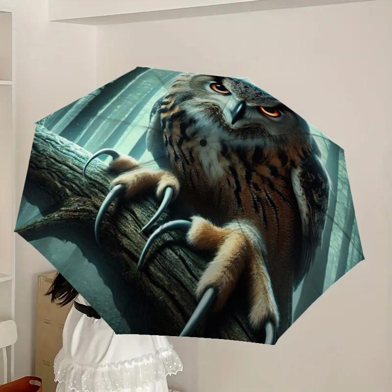 1 Stück Automatisch faltbarer Regenschirm mit Eulenmuster - Kompaktes 8-Rippen-Design, Perfektes Geschenk für Freunde & Familie yy250926001