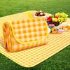 1pc Foldable Absorbent Durable Picnic Blanket - Bright Yellow And White Plaid Lawn And Beach Mat for Camping, Hiking, Outdoor Activities,