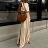European and American cotton-linen solid color set, spring/summer casual women's vest, slit pants two-piece set