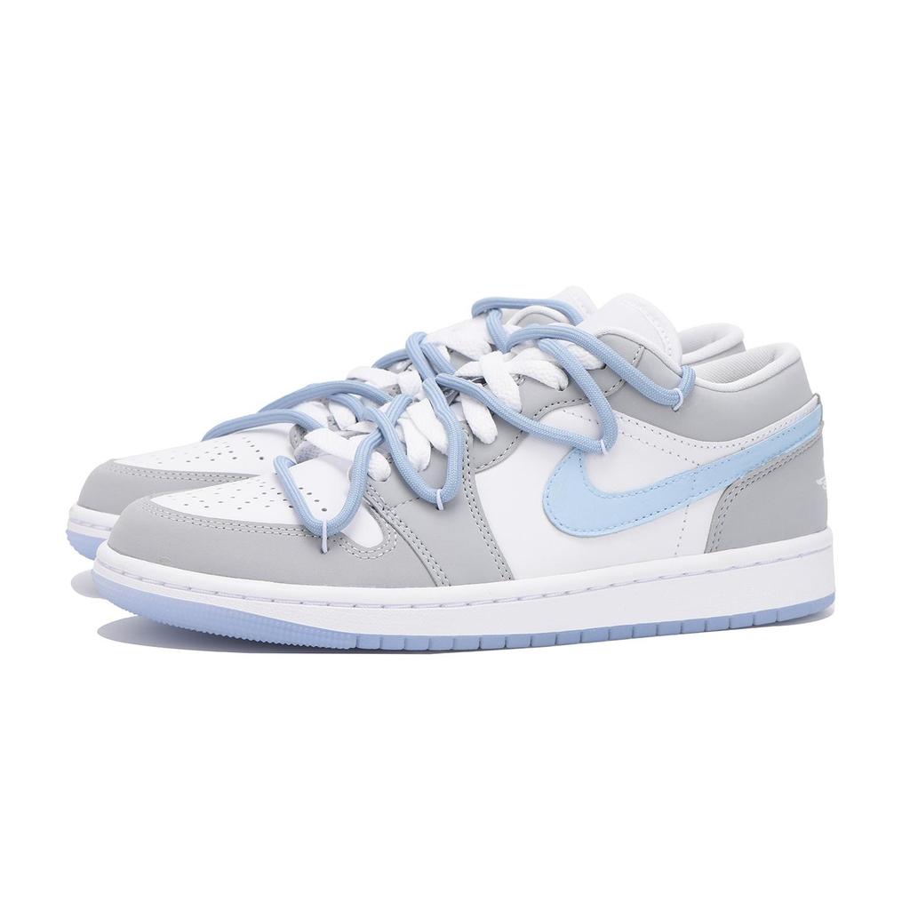 Jordan Air Jordan 1 Slip Resistant Coverage Low top Vintage Basketball Shoes Women's Gray Blue DC0774-105(Team59-)
