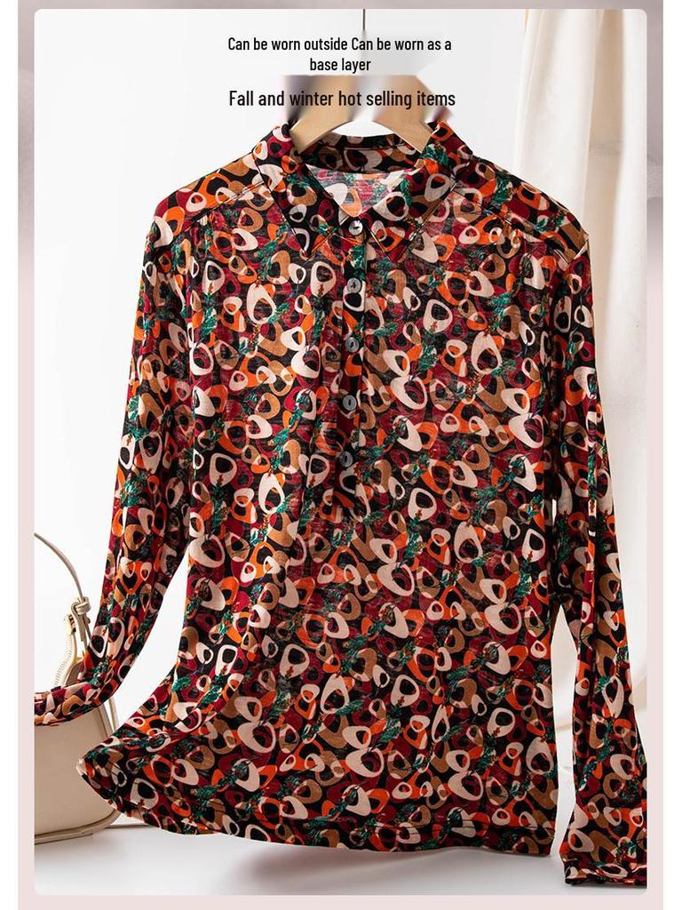 Women's Autumn/Winter Long Sleeve Merino Wool T-Shirt with Collar