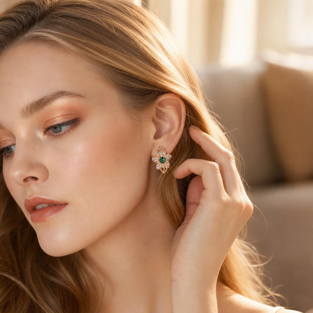 Flower Stud Earrings for Women, Zircon with Colored Border, Everyday Jewelry