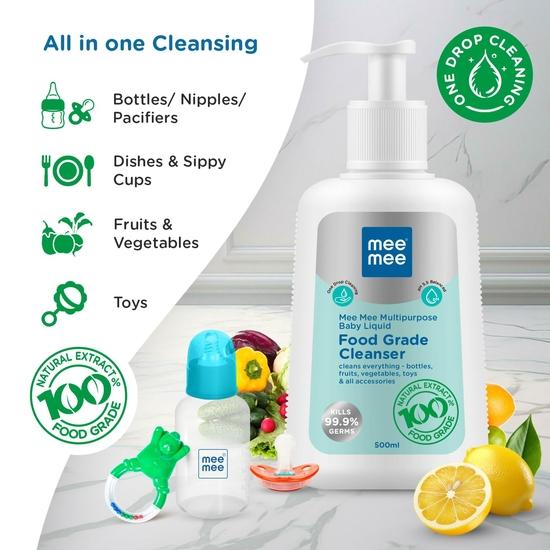 Mee Mee Food Grade Liquid Cleanser 500ml | Anti-Bacterial, Kills 99.9% Germs, 100% Natural Formula| One Drop Cleaning, Dermatologically Tested