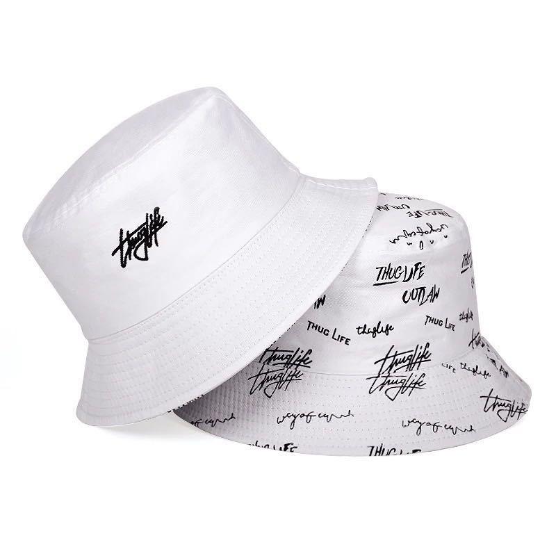 Nowy Dwustronny Kapelusz Bucket Hat Męski Damski Japoński Graffiti Litery Outdoorowe Kapelusze Przeciwsłoneczne Unisex Szerokie Rondo Składane Kapelusze Rybackie