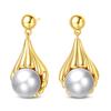 Women's 925 Silver Classic Gold Pearl Inlaid Earrings Elegant Suitable For Engagement Wedding Party Exquisite Jewelry