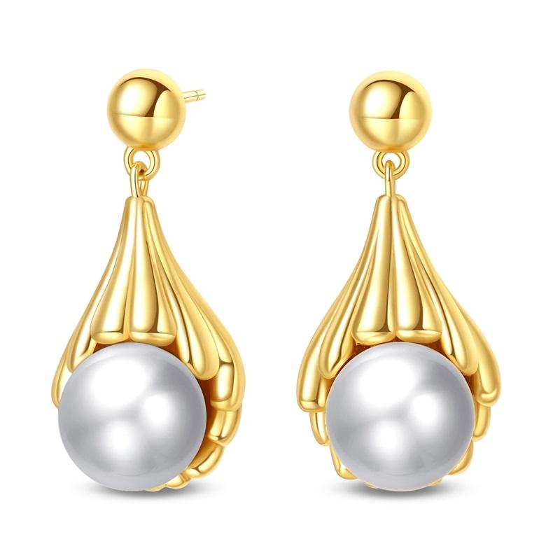 Women's 925 Silver Classic Gold Pearl Inlaid Earrings Elegant Suitable For Engagement Wedding Party Exquisite Jewelry