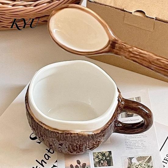 Bicchieri Decorativi da Cucina Vintage Guscio di Cocco Tazza in Ceramica, Tazza da Caffè Irregolare Fatta a Mano con Cucchiaino, Tazza Smaltata Facile da Pulire Texture Rustica