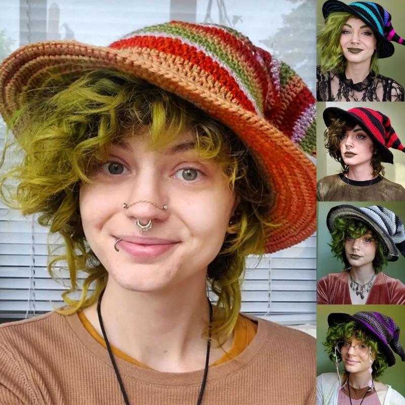 Skin-friendly Knit Witch Hats Handmade for Halloween Diy Hair Accessories Crafts Halloween Carnival Party Supplies