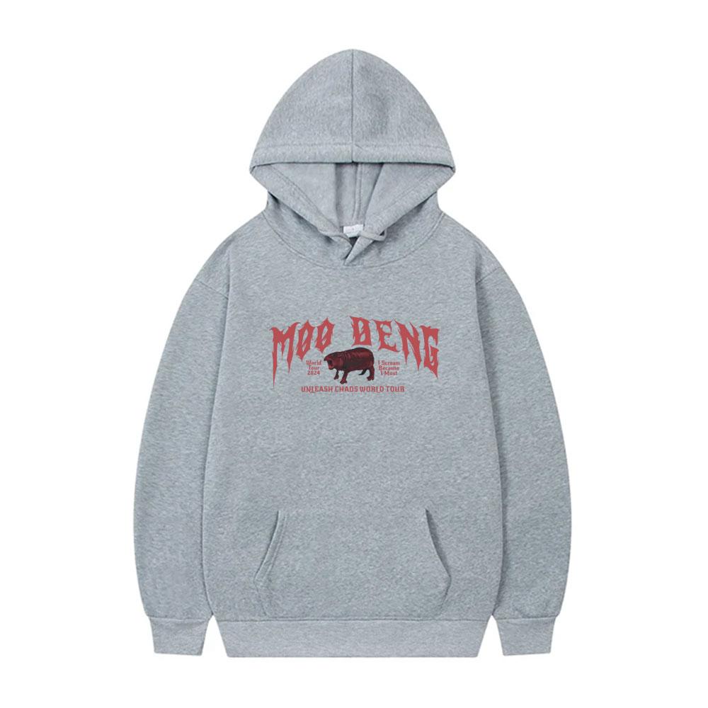 Moo Deng Welttournee Metall Hoodie Nilpferd Baby Lustiger Meme Pullover Herren Damen Lässig Übergroße Hoodies Herren Mode Kapuzen-Trainingsanzug