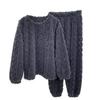 Winter 2023 Solid Color Jacquard Pajamas Set - Women's Thick Warm Loungewear for Couples