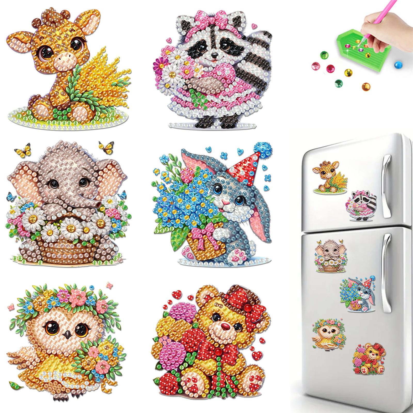 

6pcs Acrylic DIY Animals Diamond Painting Magnets Diamond Art Fridge Magnet Kit Refrigerator Mailbox Home Decoration DIY Crafts