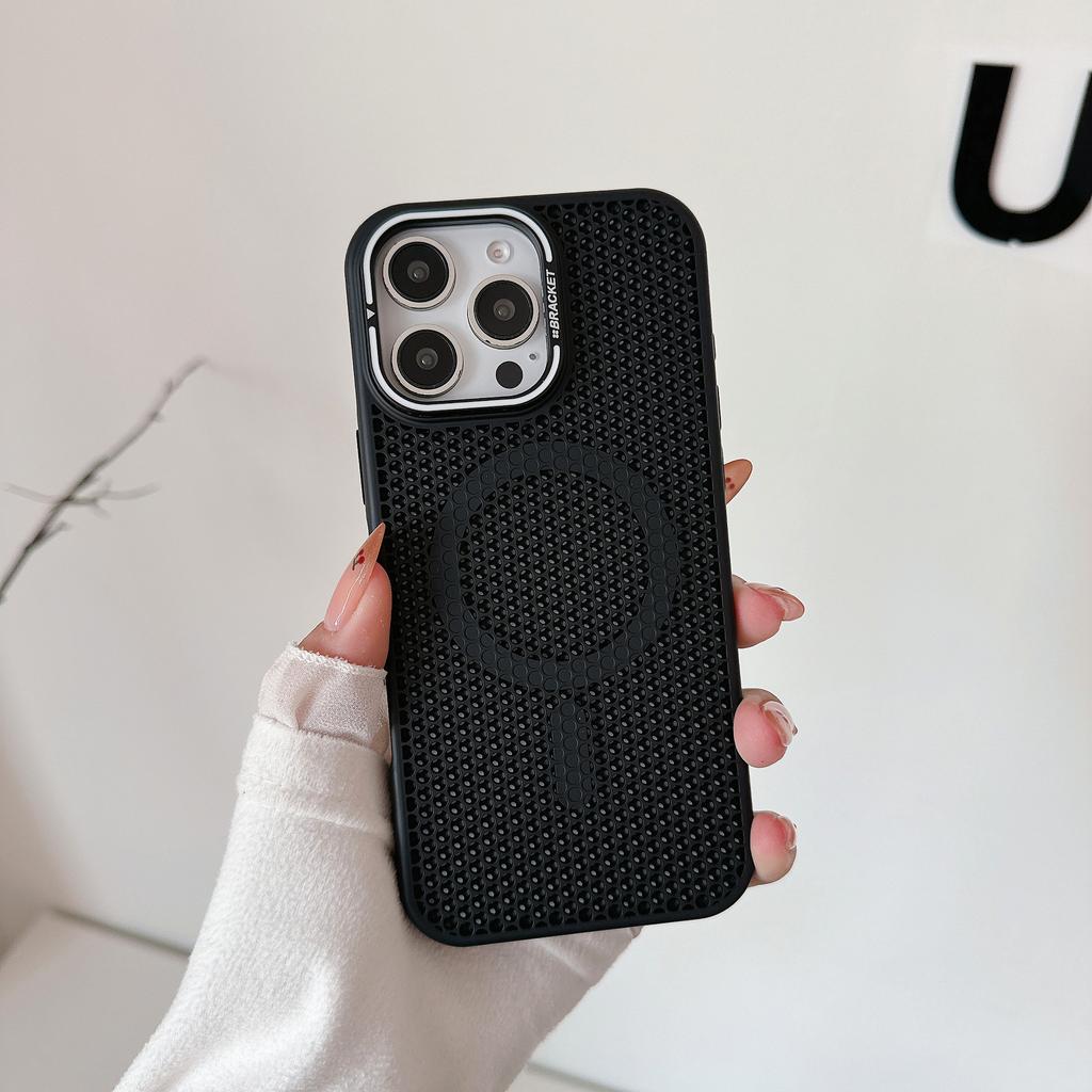 Shockproof Heat Dissipation Phone Case For iPhone 16 Pro Max 15 14 Plus 13 12 11 Pro Max  For Magsafe Metal Lens Stand Back Case