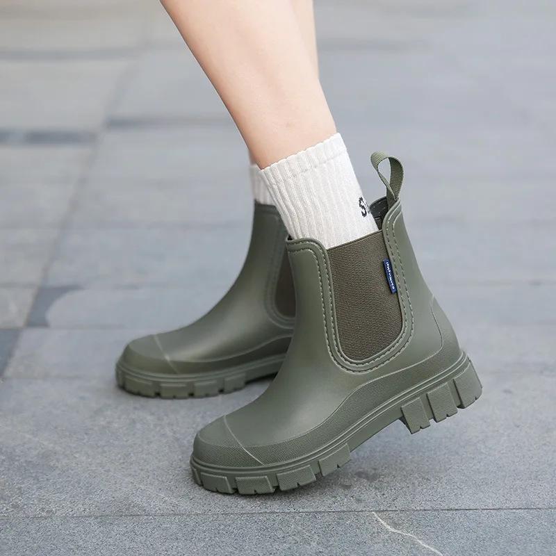 Modne damskie kolorowe modne buty deszczowe do noszenia na cztery pory roku, buty do wody na zewnątrz, wodoodporne, średniej długości, uniwersalne buty deszczowe damskie Botas