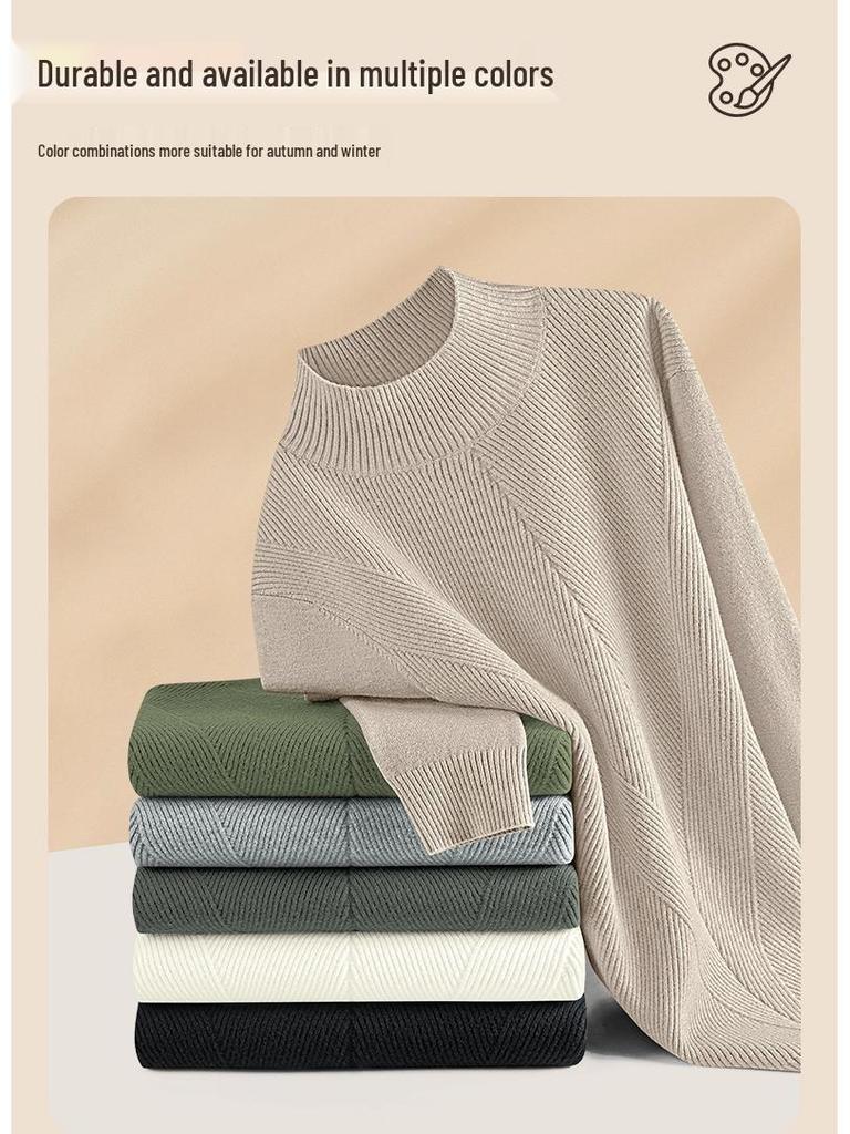 Men's Wool Modal Knitwear: Half-High Neck Textured Base Layer for Autumn/Winter 2026