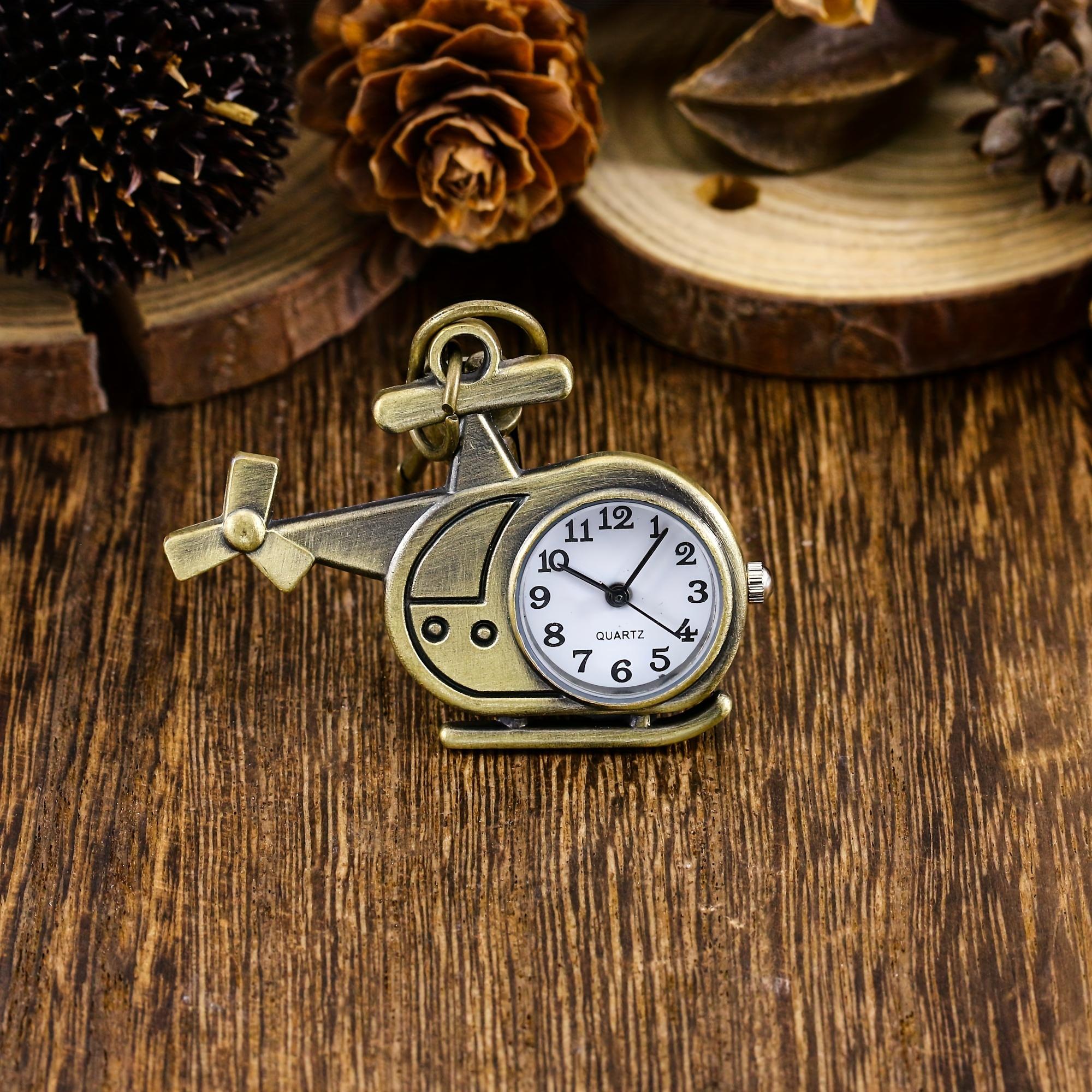 

Vintage airplane helicopter personalized keychain watch, mini clock, small hanging watch, sweater chain, creative gift коричневый