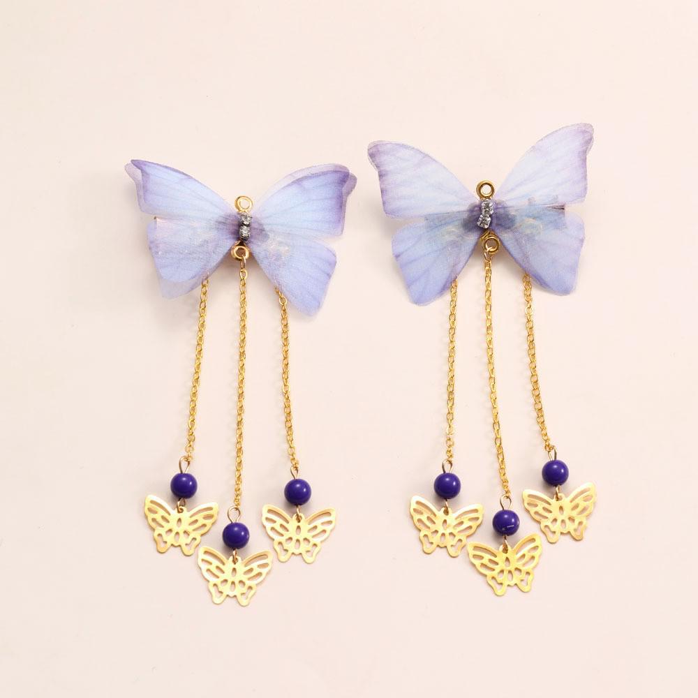European & American Alloy Tulle Tassel Butterfly Hair Clip - Stylish Bangs Side Hairpin for Women