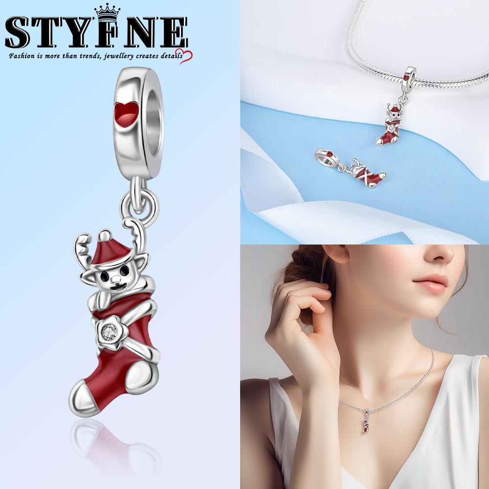 Copper Snowflake Christmas Red Snowflake Socks Gloves Charms Beads Brand Bracelet Exquisite Diy Jewelry Making Women'S Gift