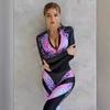 Vibrant Colorful Letter Print Zip-Up V-Neck Long Sleeve Jumpsuit Fashion Casual Romper for Women Autumn Winter