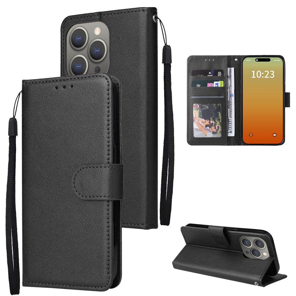 Applicable To iPhone16E Mobile Phone Leather Case 17Pro Leather Pattern Solid Color Card Insert Wallet Bracket Protective Case Three Cards
