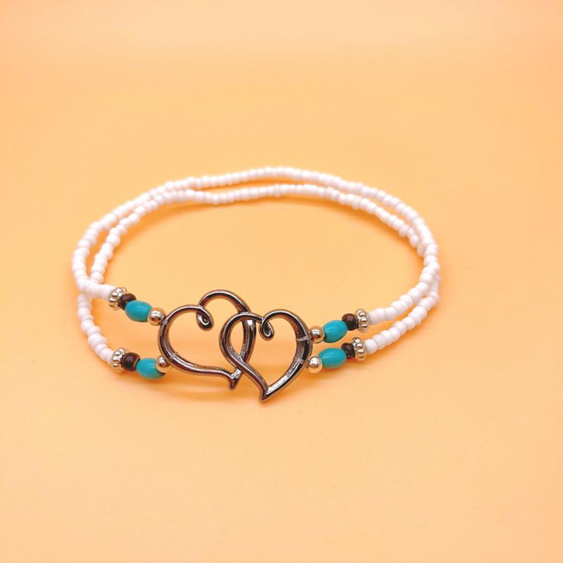 1 Stück Neue Böhmische Seestern Muschel Perlen Fußkettchen Für Frauen Doppeltes Herz Perlen Bein Kette Sommer Strandparty Barfuß Sandale Schmuck