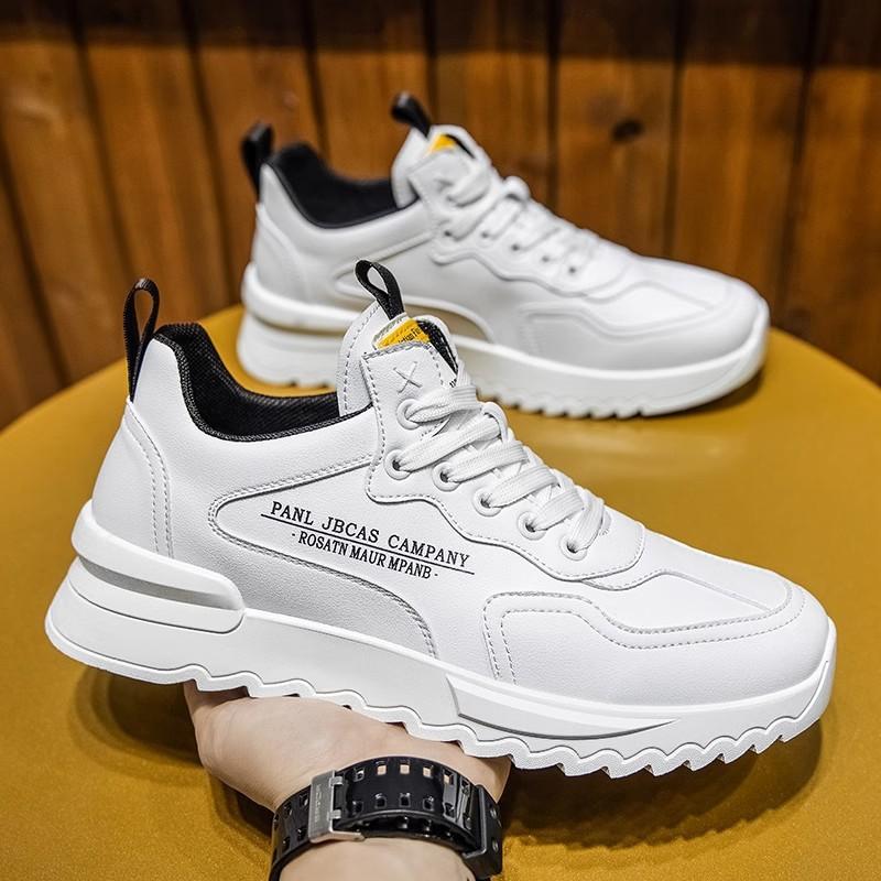 Popularne buty męskie celebrytów internetowych jesienne wszechstronne sportowe casualowe buty do biegania buty na deskę skórzana powierzchnia wodoodporne i antypoślizgowe białe modne sh