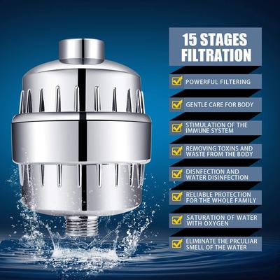 15 Stage Shower Filter - Shower Head Filter Activated Carbon Water Purifier Chlorine Removal Reduce Dry Itchy Skin