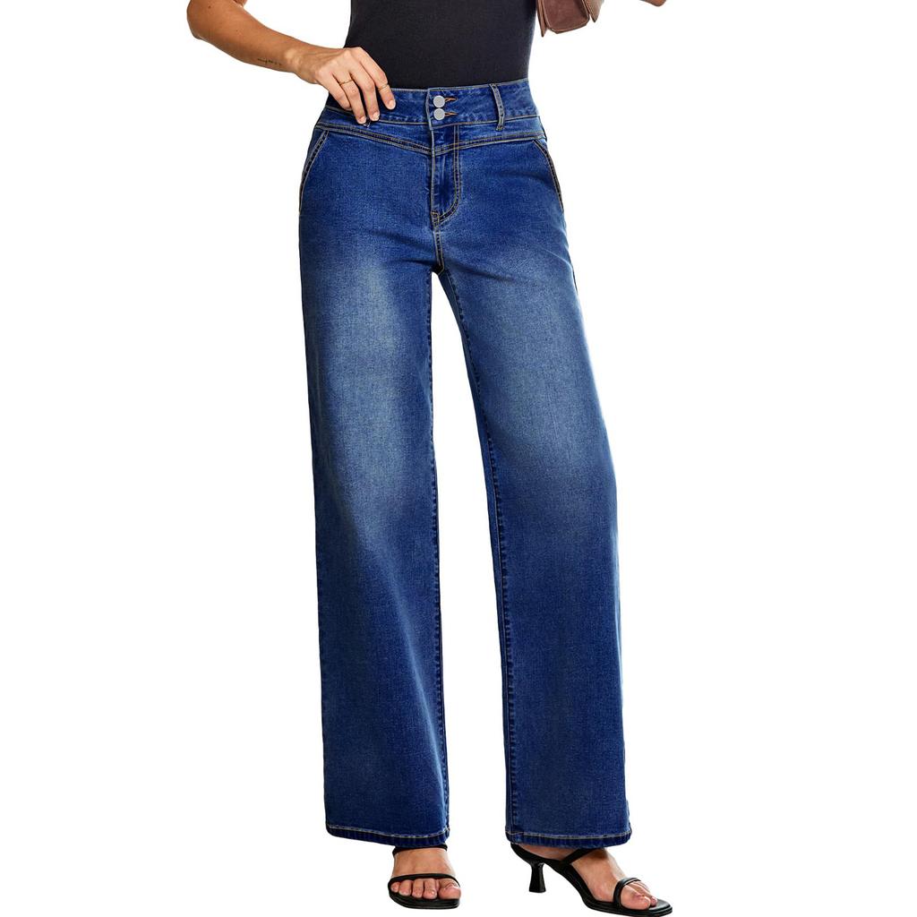 Jeans For Women Wide Leg High Waisted Stretchy Straight Leg Jean With Pockets