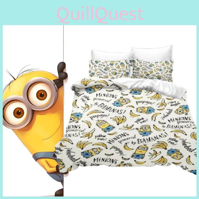 Minions Bettbezug Cartoon-Bezug und Kissenbezug Set Baumwolle Niedlich Bedruckter Bezug Steppdecke