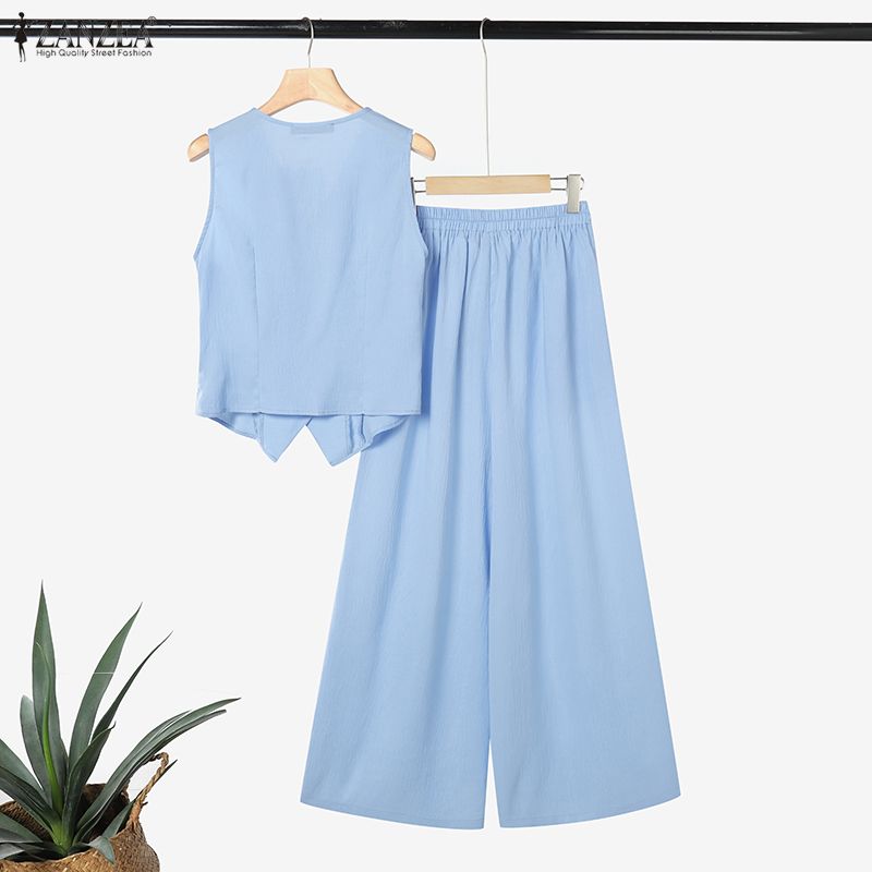 ZANZEA Lässiger Zweiteiler für Damen, ärmelloses Westentop und Hose mit weitem Bein