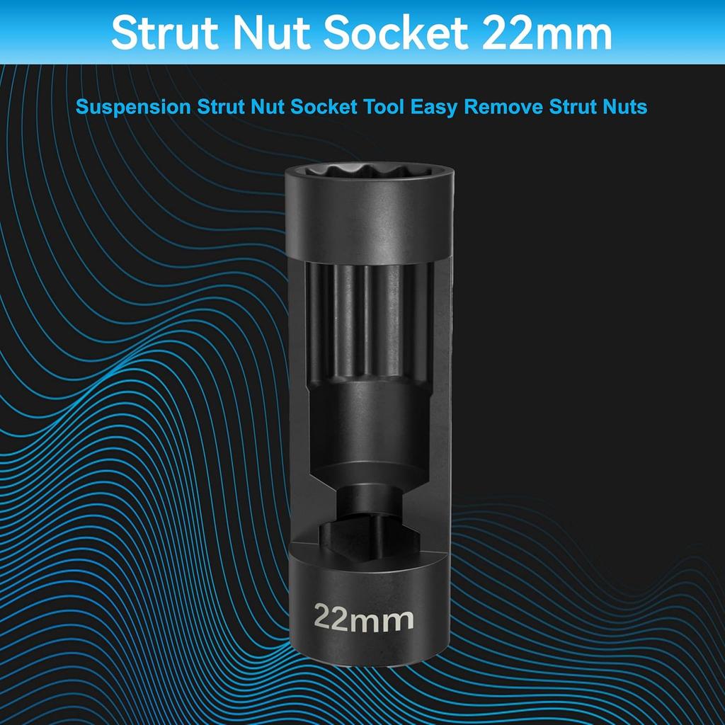 Suspension Socket Tool - 18mm, 19mm, 21mm, 22mm, 24mm Strut Nut Socket with 12 Point 1/2" Drive - Easy Remove Strut Nuts - Vm Number 3353