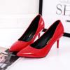2025 Large Size Women's Pumps Pointed Toe Patent Leather High Heels Dress Shoes White Wedding  Thin  Basic Pump Red