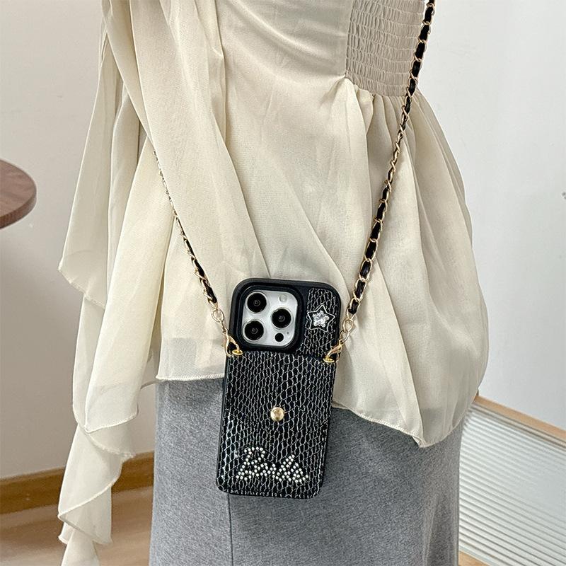 For IPhone17Air Snakeskin Wallet Card Holder Strap for Apple 16 Crossbody Rope 15promax Anti-fall 14