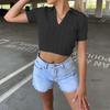 T-shirt tinta unita a maniche corte slim lavorata a maglia moda donna estiva