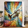 Colorful Trumpet with Musical Notes Background Patterned Flannel Blanket Perfect for the Bedroom Living Room, Sofa, or a Little Nap