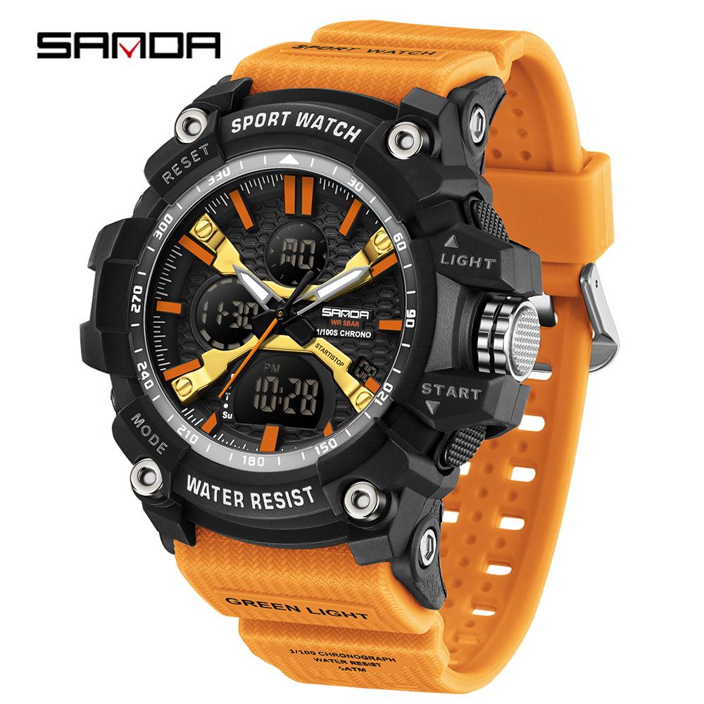 SANDA Fashion Men's Electronic Watch Multi Functional Outdoor Sports Waterproof Calendar Night Light LED Men's Watch