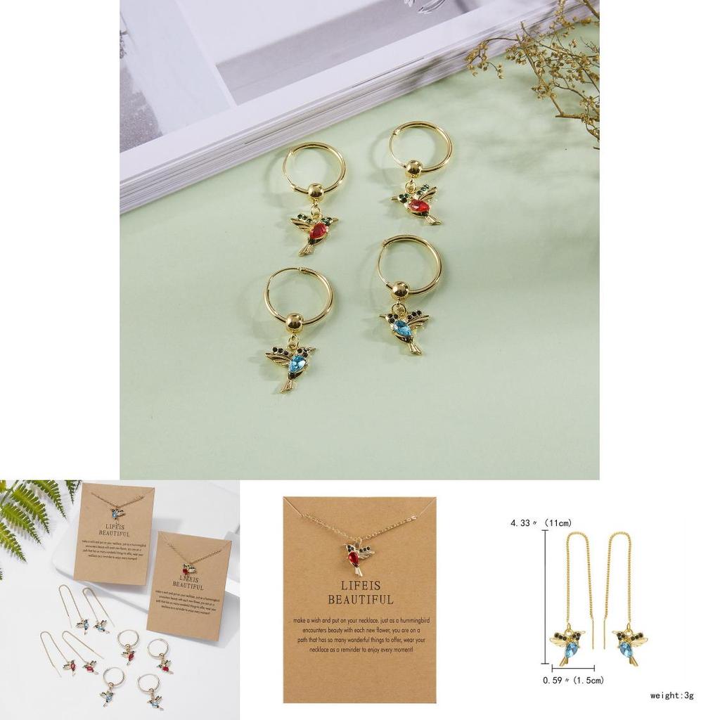 Hummingbird Animal Earrings With Rhinestone Decor For Unique Party Wear