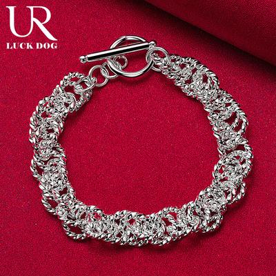 Pulsera de plata de ley 925 con cadena tejida redonda y hebilla OT, joyería de boda de moda
