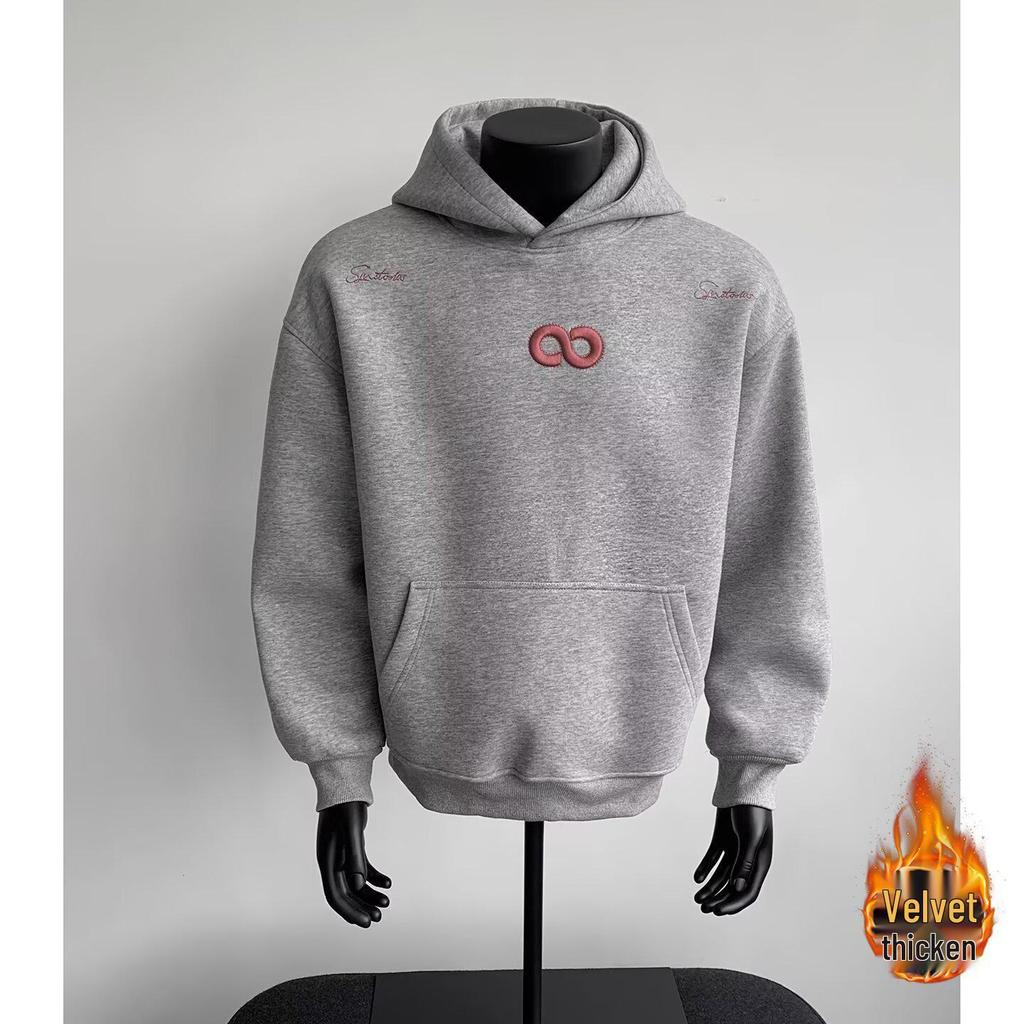Heavyweight Embroidered Unisex Hoodie - Trendy American Casual High Street Sweatshirt for Autumn/Winter, Plus Velvet, Perfect for Couples