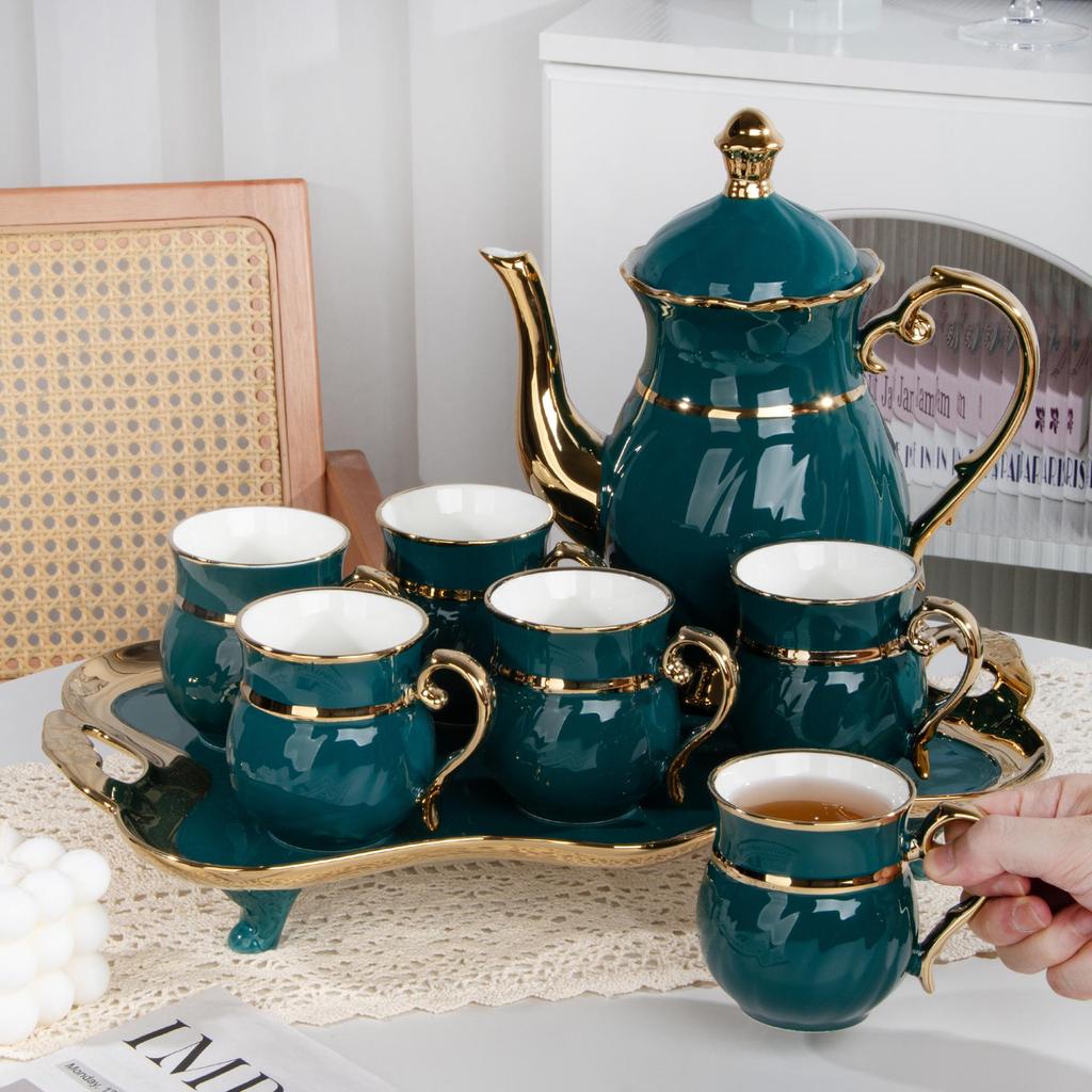 Keramická souprava na čajové náčiní Labuť 8dílná sada šálků a konvičky