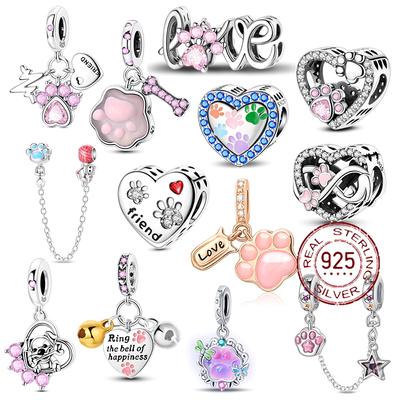 Best Friend Charms Bead Original Copper Inlaid Pink Zircon Cute Pets Claw Pendants Fit Bracelet Jewelry Lover Gift