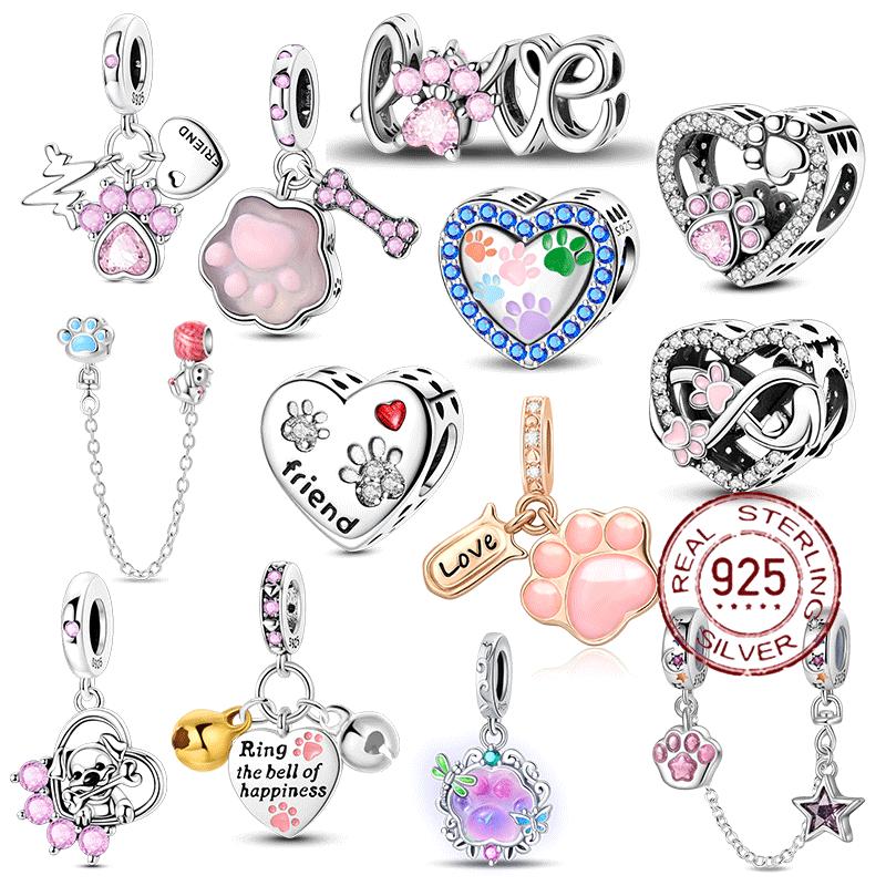 Best Friend Charms Bead Original Copper Inlaid Pink Zircon Cute Pets Claw Pendants Fit Bracelet Jewelry Lover Gift
