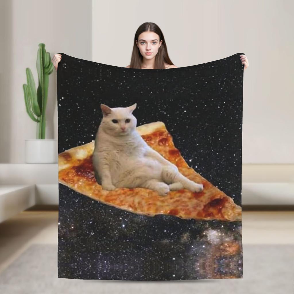 Pizza Cat Space Galaxy Flying Knitted Blanket Funny Wool Throw Blanket Home Couch Decoration Thin Bedspread Portable