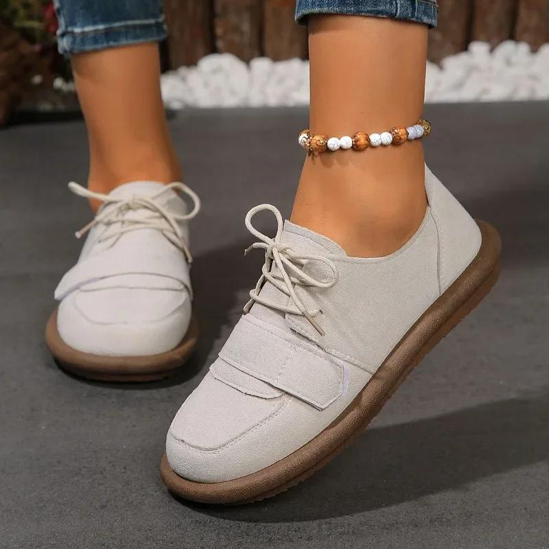 Fashion 2024 Hot Sale Ladies Shoes Lace-up Women's Flats Fashion Round Toe Flat Shoes High Quality Solid Light Flat Low Heels Zapatos