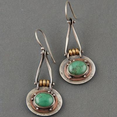 Pendientes colgantes de turquesa vintage de moda: joyas de cobre bañadas en plata para mujer: idea de regalo perfecta