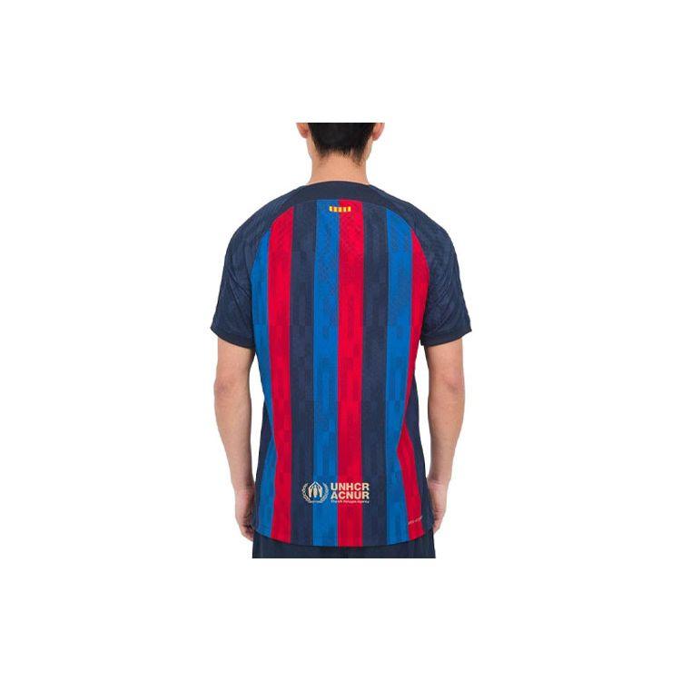 Nike Barcelona 22/23 Season Home Player Version Logo Print Stripe Patchwork Short Sleeve Soccer Jersey Men Tops Deep-Blue DJ7643-452