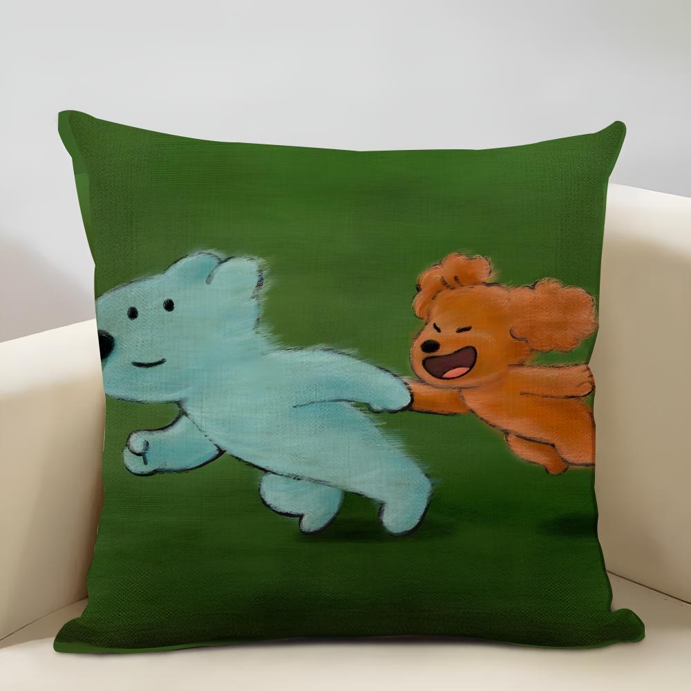 Puppy Life Cushion Cover Household Decoration Linen Sofa Cushion Cover: Skin-Friendly & Breathable With Invisible Zipper