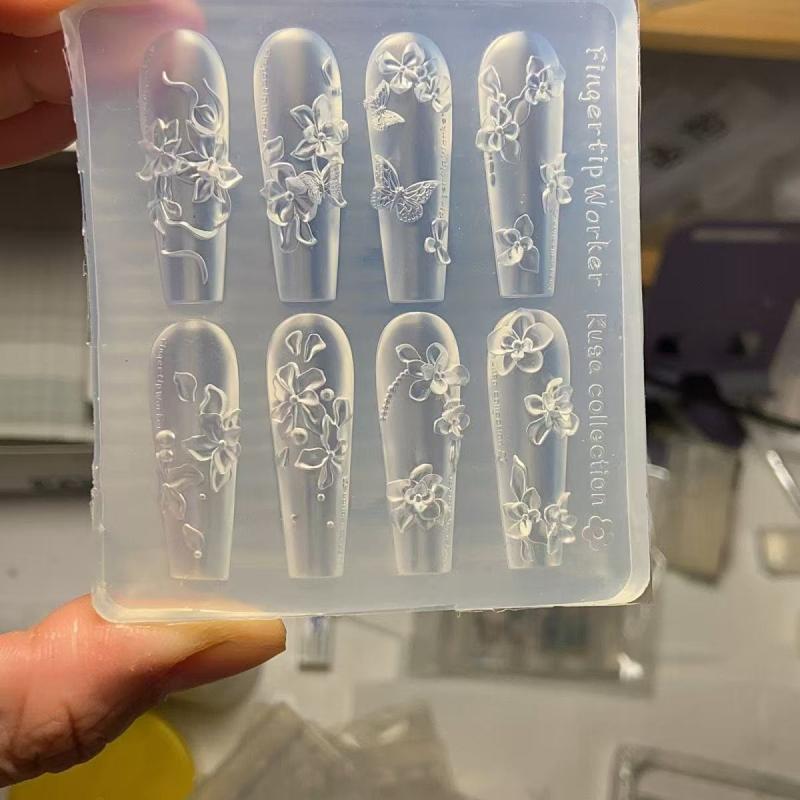 3D Silicone Nail Mold Flower Bow Butterfly Nails Templates Transparent Mold Diy Nail Art Decor Stamping Plates Manicure Tools