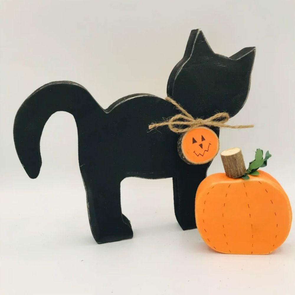 2pcs Mini Halloween Black Cat Ornament Cute Animal Statue Atmosphere Decoration Cat Figurine Gift
