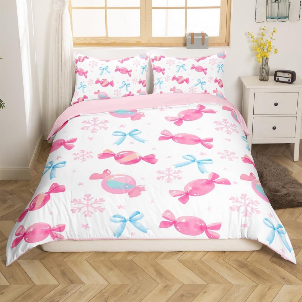 Cute Kawaii Bowknot Kids Duvet Cover Geometric Plaid Butterfly Knot  Quilt Cover For Girls Teen  Women Adults 3 Pcs  No Quilt